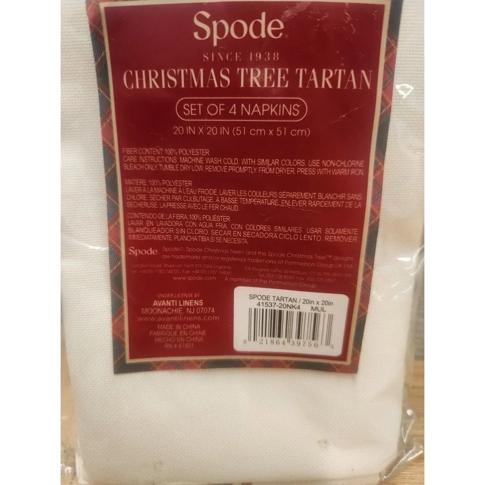 Spode Christmas Tree Tartan Set Of Four Napkins 20